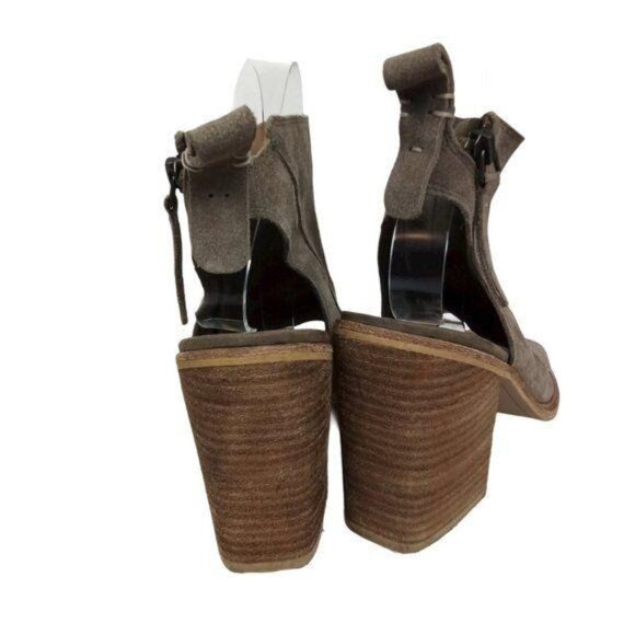 Dolce Vita Taupe Suede Block Heel Peep Toe Sandals Zipper Detail 9 - Picture 5 of 5